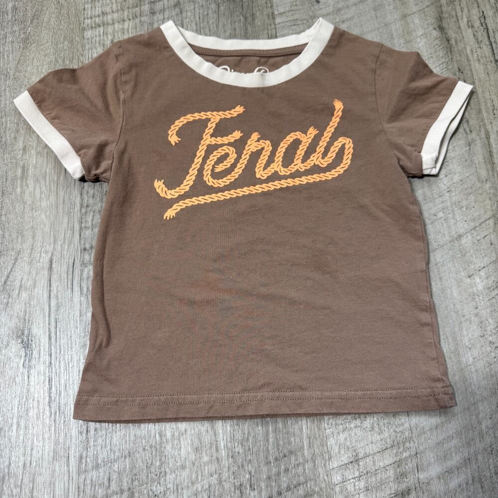 Feral Kids 4T Brown Ringer Tee River Rd Boutique Texas Western Rope Letters